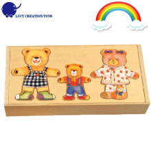 Wooden Cartoon Happy Bear Family Dress Up Puzzle